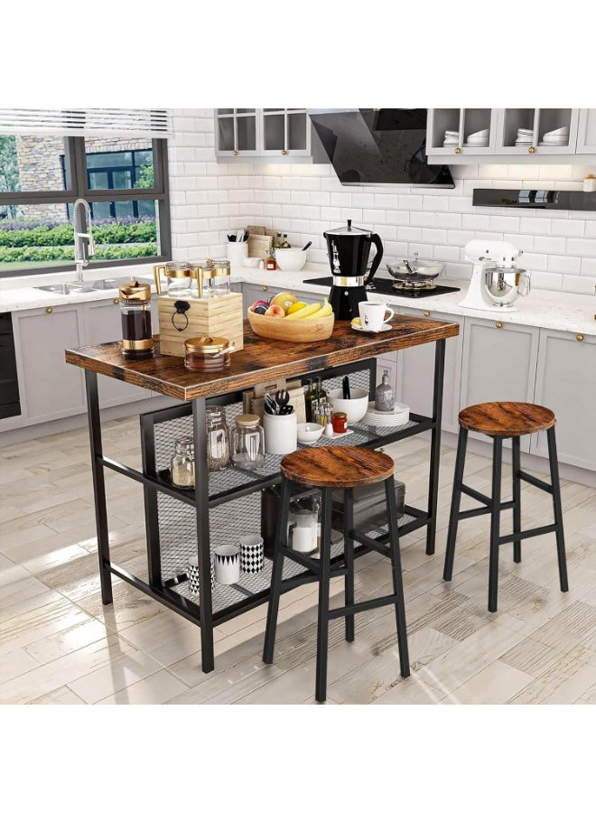 Royal Polar Kitchen Island with Seating  Storage Shelf  Wooden Island Table,Dining Table Set of 2 Industrial Counter Height Table with Storage - Image 1